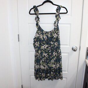 Free People Floral Mini Dress - Teal, Olive, Cream